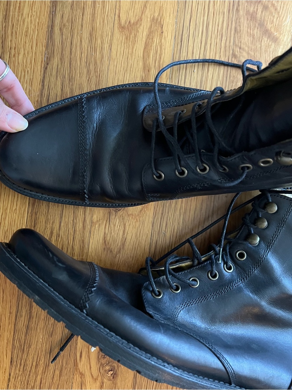 Billy Reid Black Leather Lace-Up Combat Boots - Picture 4 of 6